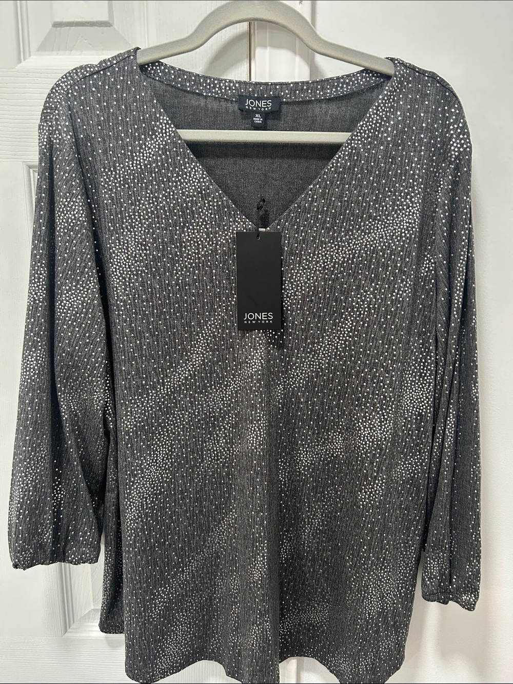 Jones New York Silver Sparkle V-Neck Tunic
